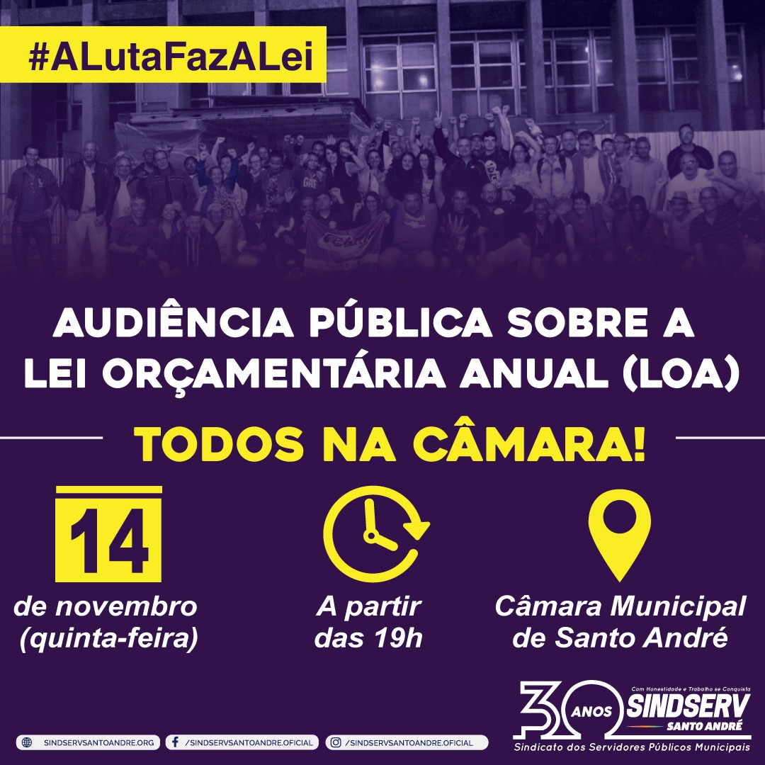 Imagem de #ALutaFazALei Audiência sobre a LOA acontecerá no dia 14 de novembro 