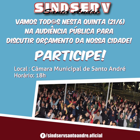 Imagem de Sindserv Santo André convoca servidores para Audiência Pública nesta quinta (21)