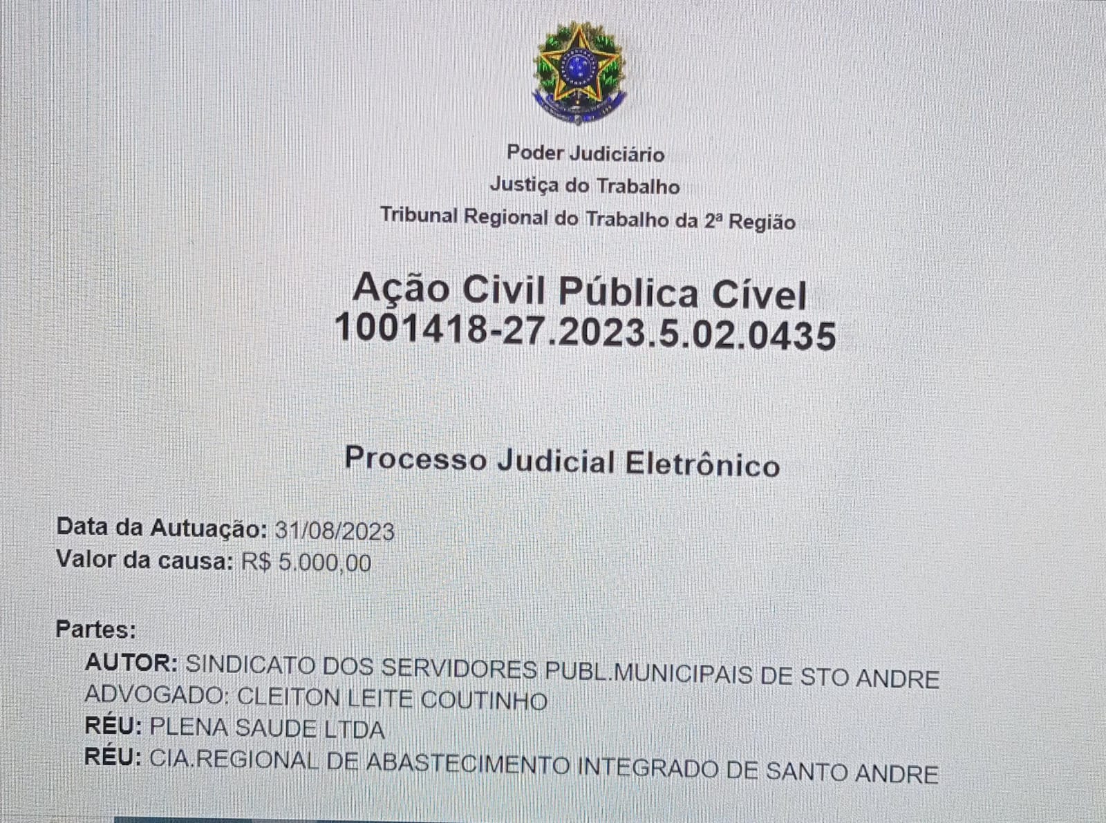 Imagem de Sindserv Santo André entra com ação cível pública contra Plena Saúde