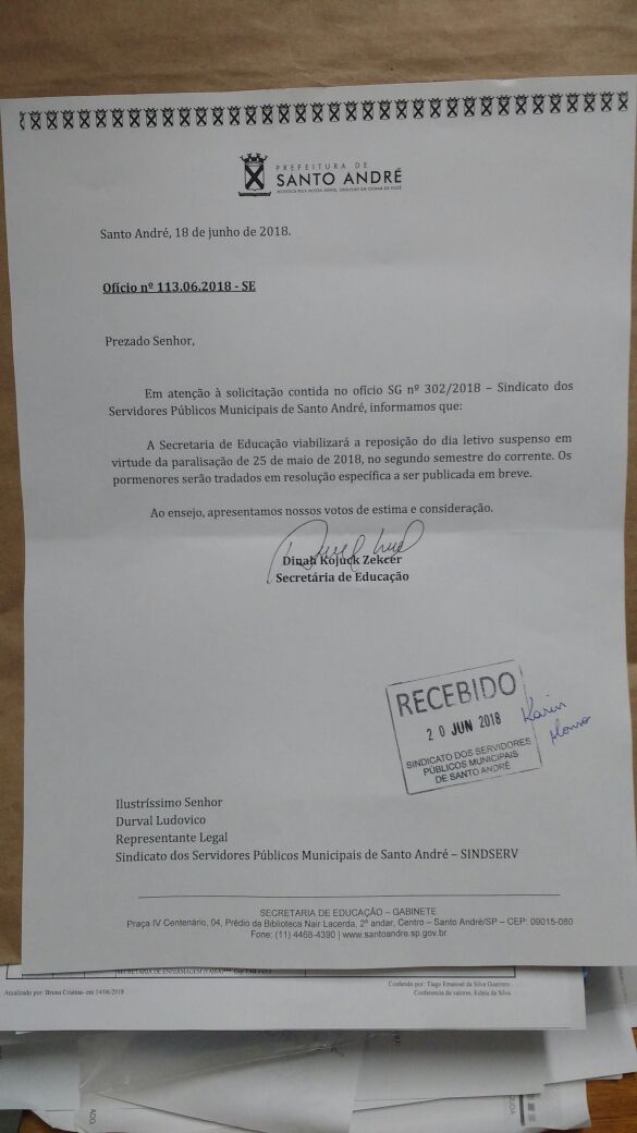 Imagem de Secretaria de Educação atende pedido do Sindserv Santo André e não vai descontar o dia 25 de maio 