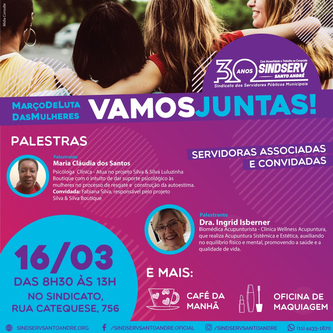 Imagem de #MêsDaMulher Sindserv Santo André promove  atividade “Vamos Juntas” neste sábado (16)