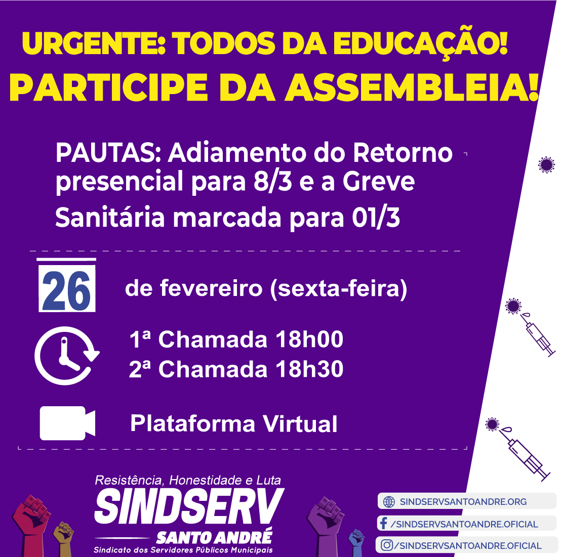 Imagem de Sindserv Santo André realiza Assembleia Virtual com trabalhadores da Educação nesta sexta (26)
