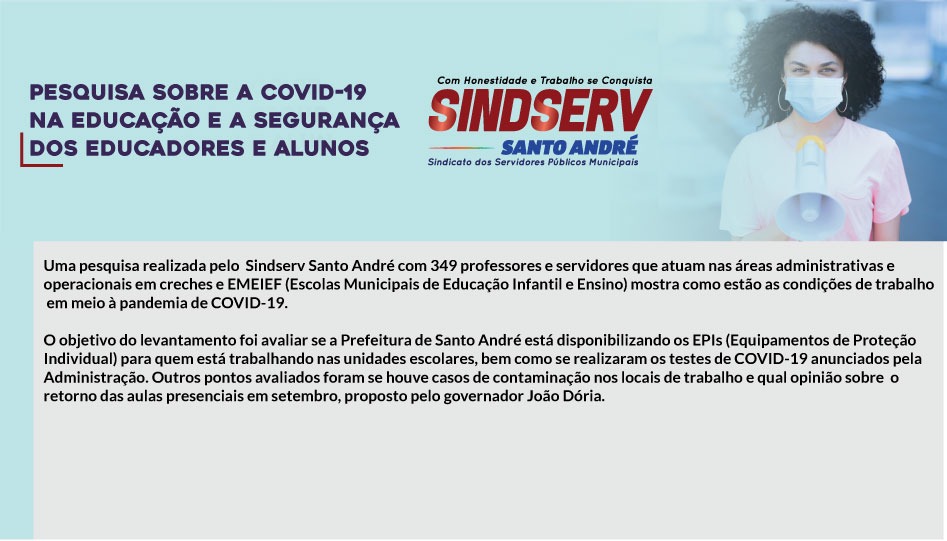 Imagem de Profissionais da Educação reclamam da falta de testes e EPIS nas escolas, afirma pesquisa do Sindserv Santo André