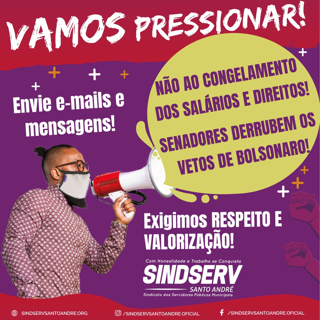 Imagem de Vamos PRESSIONAR: Senadores derrubem os vetos de Bolsonaro ao congelamento dos nossos salários