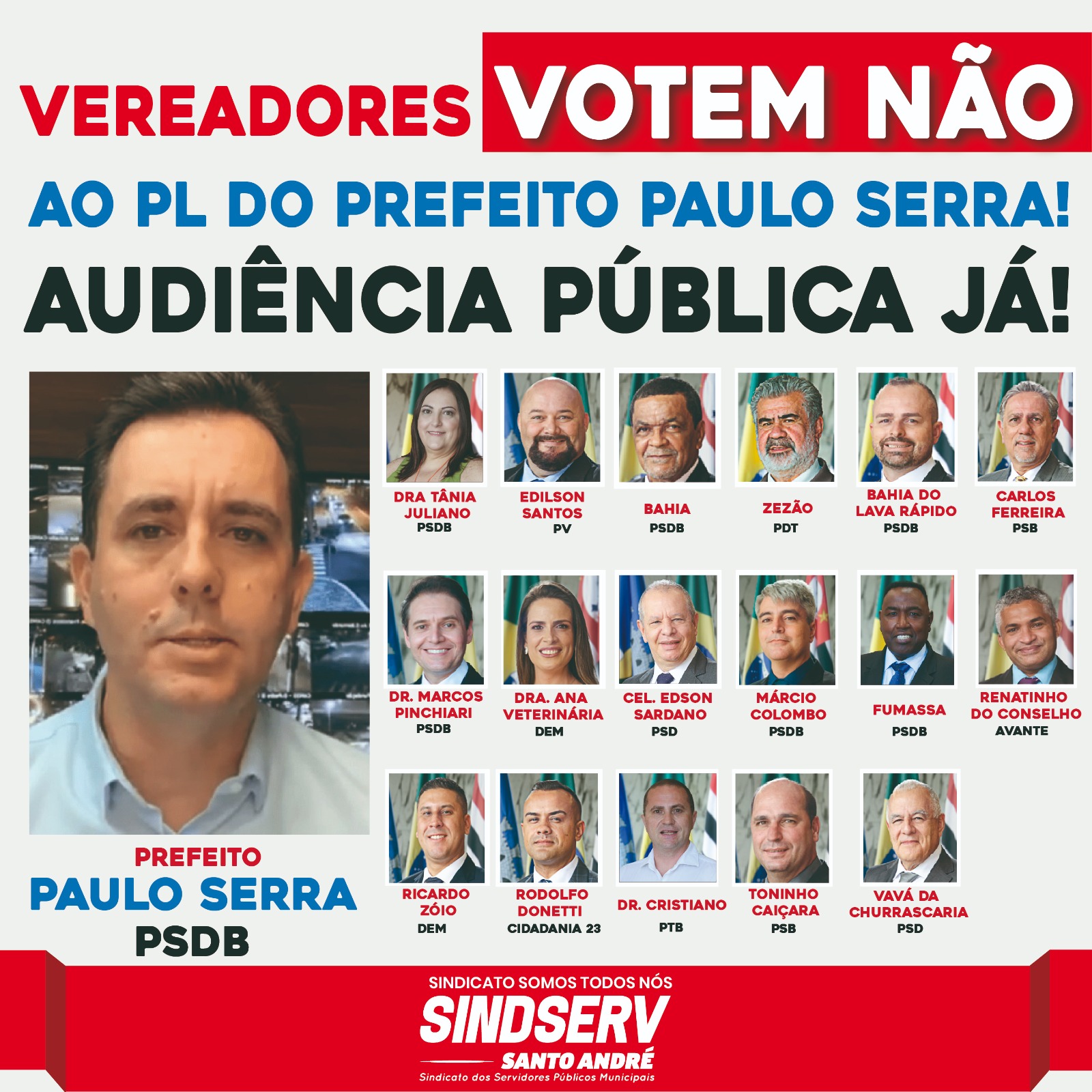 Imagem de Vamos pressionar todos os vereadores de Santo André: DIGA NÃO AO PL DE PAULO SERRA!