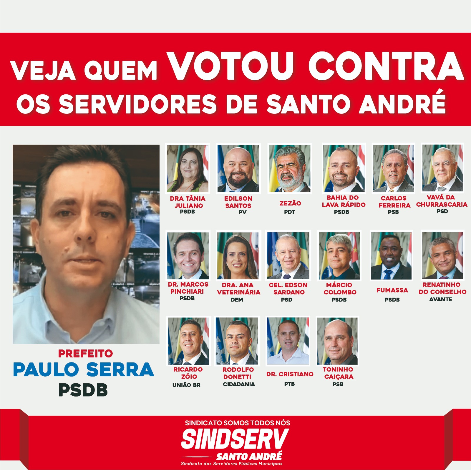 Imagem de Veja os vereadores e vereadoras que votaram contra os servidores de Santo André 
