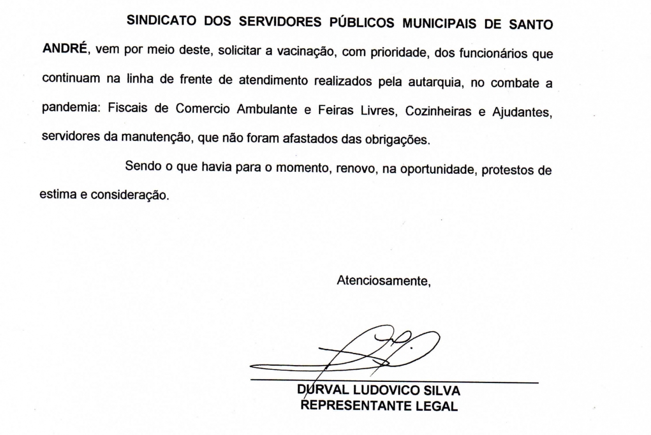 Imagem de Sindserv Santo André pede à Prefeitura vacinação prioritária para servidores da CRAISA
