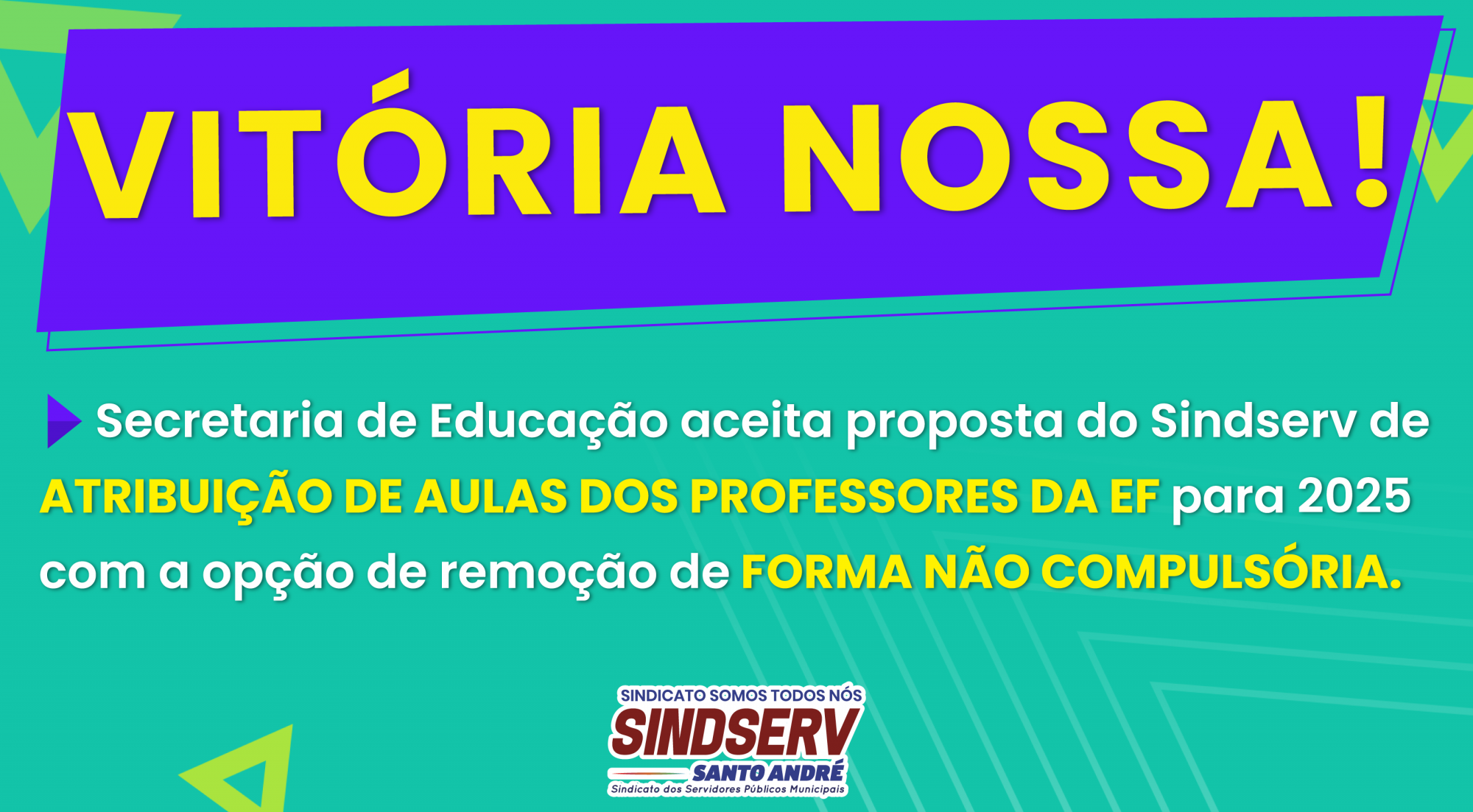 Imagem de VITÓRIA NOSSA! Secretaria de Educação aceita proposta do Sindserv de atribuição de aulas para 2025 com a opção de remoção de forma não compulsória