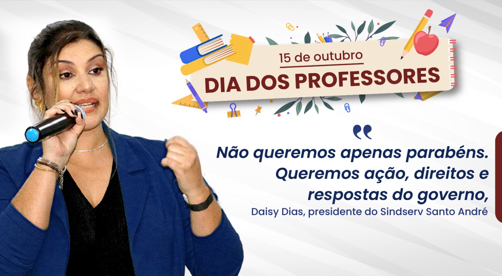 Imagem de Dia dos Professores: Sindserv parabeniza categoria e cobra ações da Prefeitura
